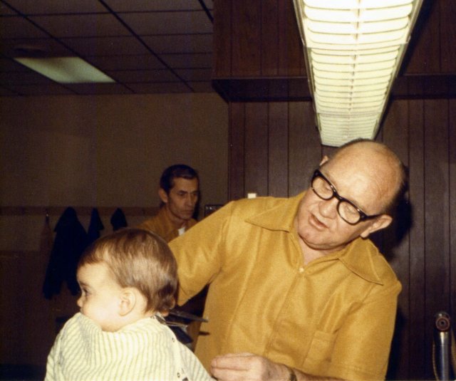1977-12-29 First haircut Uncle Clarence with Ernest Braley.jpg